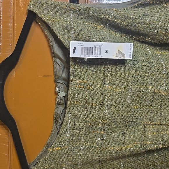 Laundry-Wool blend olive green sleeveless plaid straight dress Size 10. NWT. - Picture 3 of 11